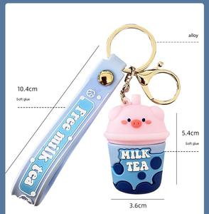 Porte-clés esthétique en silicone, thé à bulles liquide de dessin animé, breloque créative réaliste en forme de sachet de thé Boba, bijou de luxe avec perle mobile - Product Image 6