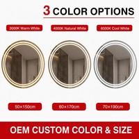 Miroir de salle de bain intelligent Fullkenlight à commande tactile, miroir de vanité LED rond sans cadre de luxe pour hôtel, matériaux de construction