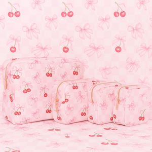 Pochette de maquillage de voyage personnalisée S M L XL en nylon écologique avec fermeture éclair et motif nœud mignon pour femmes et filles - Product Image 1