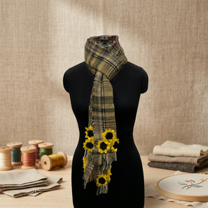 Embroidered Cotton Long Women's Leaf Pattern Multi-Purpose Scarf - Product Image 2