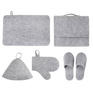 Custom Logo 5pcs Felt Sauna Accessory Sets Felt Slippers Seat <b>Cushion</b> Hat <b>Storage</b> Bag for Russian Banya Sauna - Product Image 3