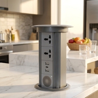 Enchufe Retráctil Emergente con Clasificación IP44, Enchufes de Escritorio Integrados Ocultos con Elevación, Carga Inalámbrica, USB Tipo-C, Universal para EE. UU./Reino Unido/Australia/China