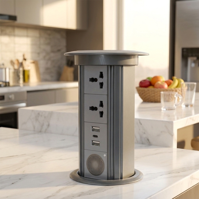 Retractable Pop up Socket IP44 Rated US/UK/AU/Universal/CN Wireless Charge USB Type-C Lifting Hidden Built-in Desktop Outlets