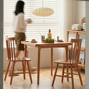 Table ronde pliante en bois massif nordique, table à manger extensible pour petits appartements - Product Image 3