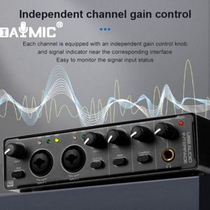 Interfaz de Audio Profesional de 2 Canales, 2 Entradas y 2 Salidas, Equipo de Grabación para Computadora, Canto en Vivo, Mezclador de Guitarra Externo USB - Product Image 3