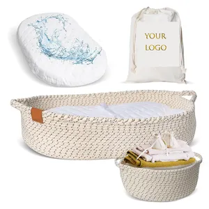 2024 New Baby Changing Basket Matching Baby Diaper Caddy Basket With Comfy Foam-Reinforced Cotton Rope Changing Pad Basket