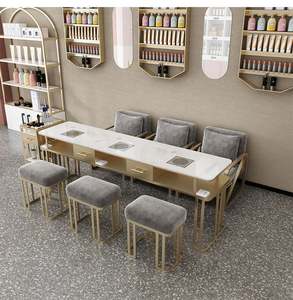 Mesa de Manicura de Dos Plazas, Moderna y de Lujo, con Superficie de Mármol y Acero Inoxidable, Muebles de Salón de Belleza, Estudio, Novedad 2025 - Product Image 4