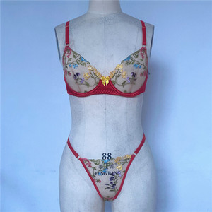 2023新着女性セクシーランジェリー花刺繍レースホット透明下着2点 - Product Image 4