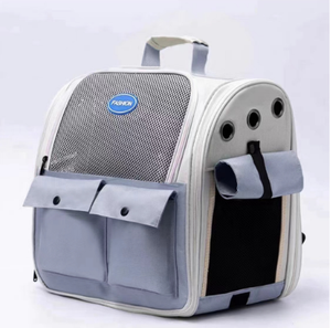 Transparent Mesh <b>Pet</b> Backpack <b>Carrier</b> Soft-Sided Zipper Closure Breathable Oxford Material Gray Color 5kg Capacity Square Shape - Product Image 3