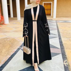 Traditional Muslim Clothing Front Open Black Abaya Arab Dubai Kaftan Abaya Women Polyester Adults Middle East Support Eid Abaya