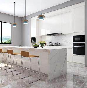 ओपोलिया मॉड्यूलर फर्नीचर आधुनिक वाटरफॉल द्वीप रसोई घर के साथ सफेद क्वार्ट्ज काउंटरटॉप प्लाईवुड लैकनर रसोई अलमारियाँ - Product Image 3