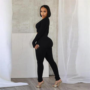 <span class=keywords><strong>Tute</strong></span> da donna e tutine tinta unita con scollo a V pagliaccetti a maniche lunghe pantaloni da donna - Product Image 5