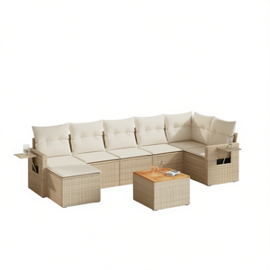 Ensemble de canapés de jardin en rotin beige 6 places, mobilier d'extérieur résistant aux intempéries, design contemporain, structure en osier - Product Image 1