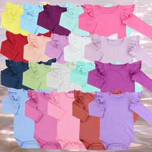 Tutina in Cotone Tinta Unita per Neonati e Bambini, Pagliaccetto Autunnale con Maniche Lunghe a Sbuffo e Bottoni a Pressione per Bambine, Prezzo all'Ingrosso - Product Image 2