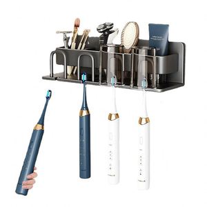 Gun Gray Drill Free <b>Toothbrush</b> <b>Holder</b> Wall Mounted Waterproof Durable for Bathroom Electric <b>Toothbrush</b> Cup Storage Rack - Product Image 5
