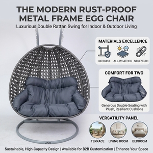 Silla Colgante Tipo <span class=keywords><strong>Huevo</strong></span> Grande para 2 Personas, Doble Asiento, con Soporte, Color Personalizado, Muebles de Mimbre para Patio, Venta al Por Mayor - Product Image 6