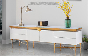 Mueble de <span class=keywords><strong>TV</strong></span> de Lujo Estilo Árabe Saudí, Diseño Único en Acero Inoxidable Dorado con Medusas - Product Image 5