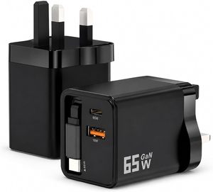 อะแดปเตอร์ชาร์จเร็ว 3 in 1 65W แบบพับเก็บได้ พร้อมพอร์ต USB คู่ และสายชาร์จ Type C - Product Image 1