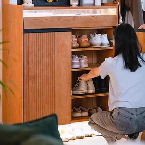 Mueble Zapatero Nórdico de Madera de Cerezo con 2 Compartimentos, Mueble de Almacenamiento para Sala de Estar - Product Image 3