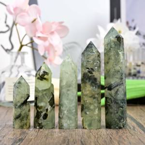Tour de Prehnite Naturelle Vert Pomme 4-10cm, Colonne de Cristal Polie, Guérison Énergétique, Décoration Feng Shui Maison et Bureau, Vente en Gros - Product Image 1
