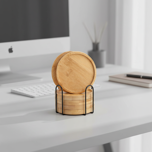 Juego de 6 Posavasos de Madera de Acacia Ecológicos de Lujo Antideslizantes con Soporte, Decoración Navideña para el Hogar y la Oficina, Alfombrillas para Mesa de Café y Escritorio - Product Image 2