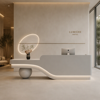 Comptoir de réception minimaliste DiStyle moderne en MDF, élégant, avec façade blanche arrondie, comptoir haut de gamme sculptural pour hôtel, spa