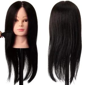 Cabeza de Maniquí de pelo <span class=keywords><strong>Real</strong></span> 100%, cabeza de entrenamiento de peluquería, cabeza de muñeca de cosmetología para teñir, cortar, trenzar - Product Image 2