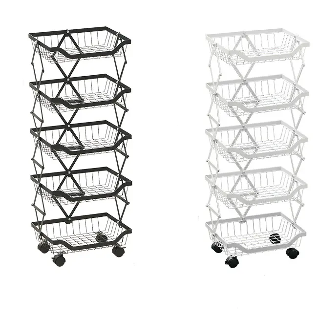 Multi-functional 3 4 5 tiers folding movable mental rack home storage for kitchen living room