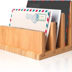 Organisateur de bureau en bois pour la maison avec compartiments multiples et système de fixation ; gestionnaire de courrier en bambou et bois ; pour comptoir - Product Image 1