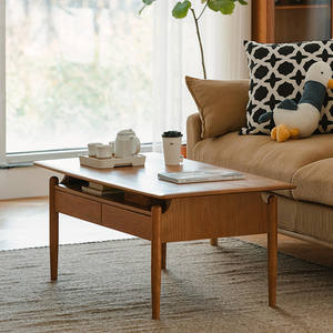 Mesa de Centro Ruogu de Madera de Cerezo, Estilo Nórdico Minimalista, Madera Sólida para Sala de Estar, Mesa de Té Japonesa para el Hogar - Product Image 1