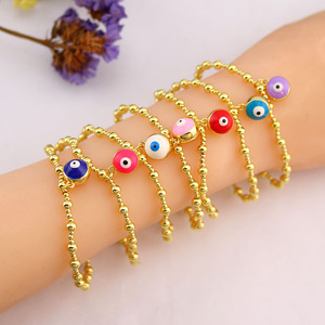 BM1173 enfants Protection minuscule 18k plaqué or boule perlée émail mauvais yeux Jingle Bell boule bracelet à breloques pour filles garçons - Product Image 1