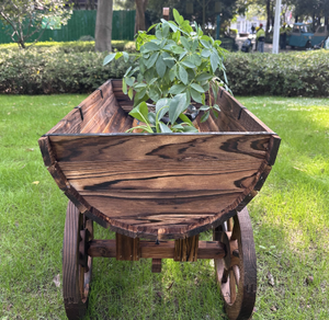 Chariot et boîte de fleurs à quatre roues en bois de pin anti-corrosion poussés à la main Design classique Capacité de 3-6L Jardinière mobile écologique - Product Image 4