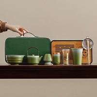 Service à thé Kung Fu en céramique style rétro, vert dégradé, avec logo, bol à matcha, théière, plateau à thé - Accessoires de cérémonie du thé Dehua pour la maison