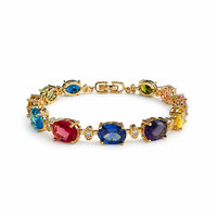Bracelet de luxe en cuivre plaqué or 18 carats avec zircons colorés et pierre ovale, bijoux pour femme, cadeau, vente en gros