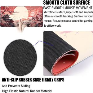 Grand tapis de bureau FX Japanese Sakura Moon 31,5x15,7 pouces, tapis de souris antidérapant pour le jeu, le bureau, l'esthétique anime, tapis de table - Product Image 2