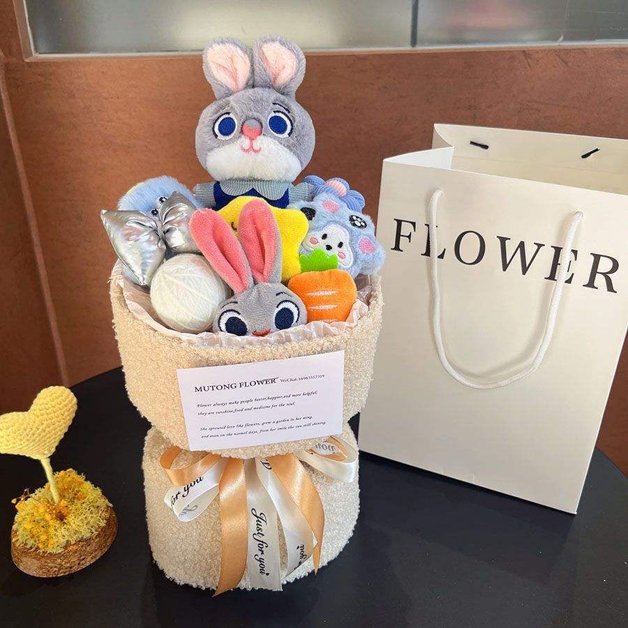 ช่อดอกไม้กระต่ายขาว+การ์ด