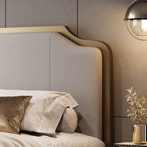 Cama Moderna Minimalista de Cuero Suave para Dormitorio, Cabecera Doble con Borde Ondulado y Tapicería Segmentada - Product Image 4