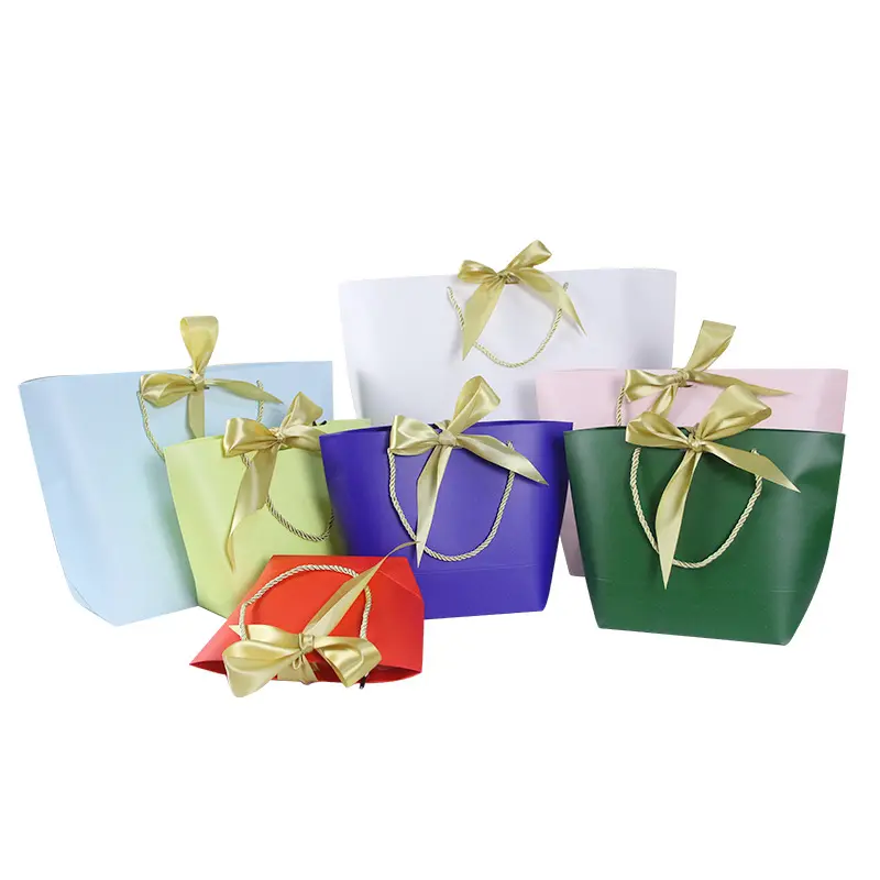 Custom Printed Wholesale Small Ribbon Shopping Paper Gift Bag with Ribbon Handles