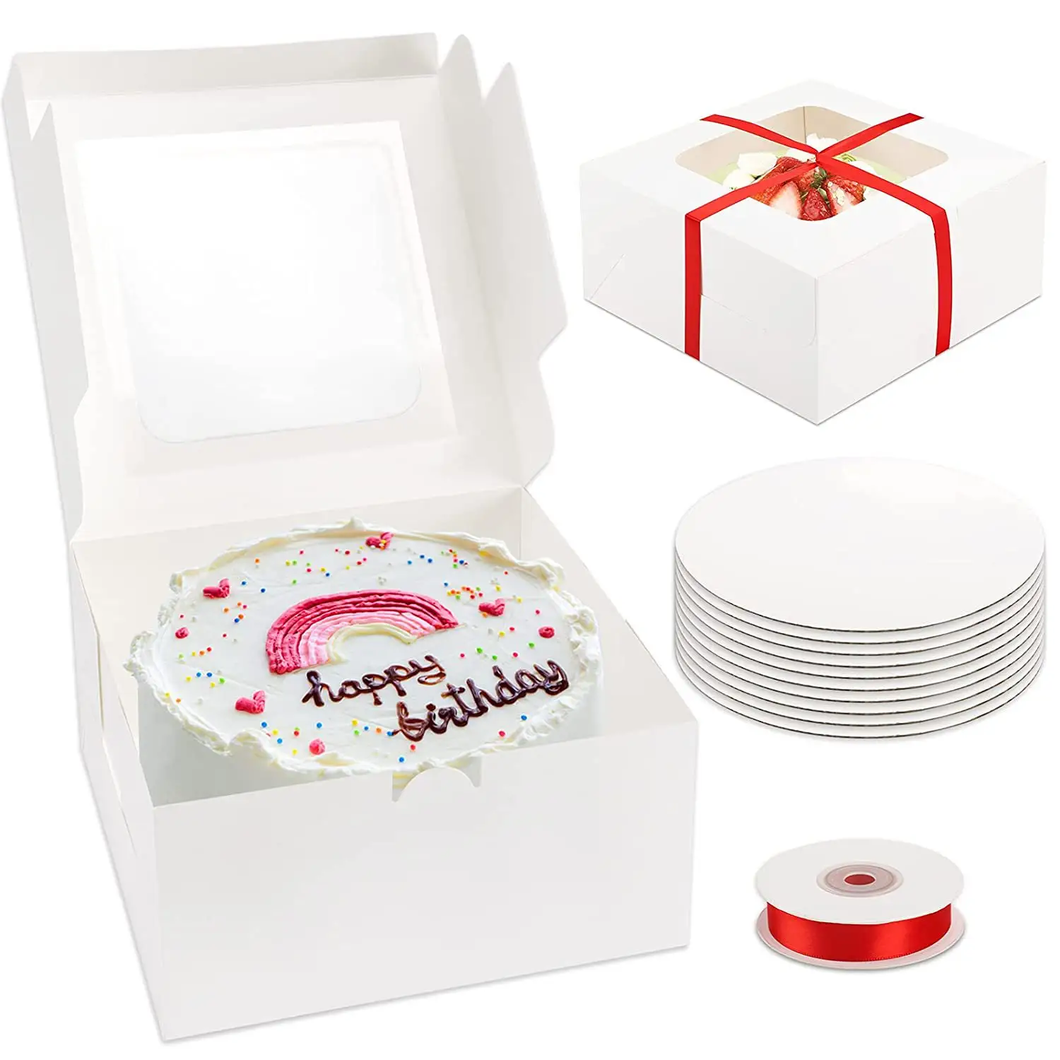 10*10*5inch Custom Wedding Party White Square Cheese Pastry Bakery Cake Packaging Box With Transparent Window