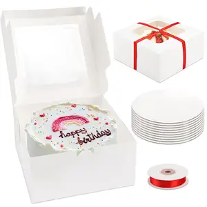 Caja de embalaje personalizada para fiesta de boda, caja cuadrada blanca para repostería, repostería, pasteles, con ventana transparente, 10x10x5 pulgadas