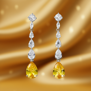 Orecchini Pendenti E1785 con Diamante Giallo a Goccia, Montatura a Griffe, Gioielli da Donna alla Moda, Stile Classico da Festa - Product Image 2