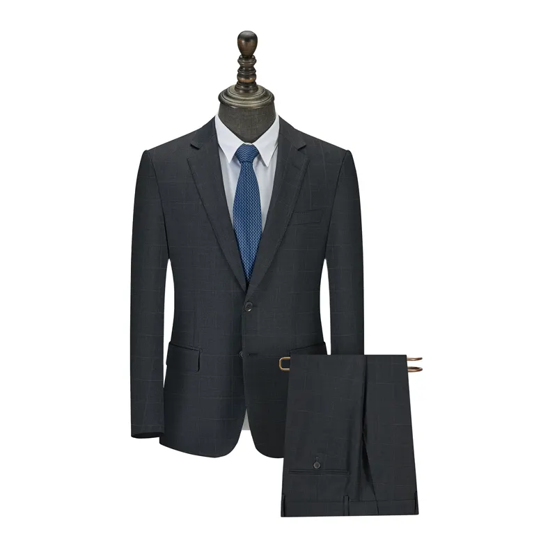 95% Wool 5% polyester Men's Suits Designer Business Casual Suit Sets Dark Grey Plaid Blazer Suit for Office