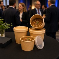 Boîte à soupe jetable personnalisable à paroi simple avec couvercle en papier kraft et PE, pour emporter, pour bouillie et poudre épicée, gobelets en papier