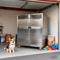 Jaula Metálica Premium para Perros, de Acero Inoxidable 304, para Hospital Veterinario, con Puertas de Cierre Automático y Compartimento Inferior Convertible