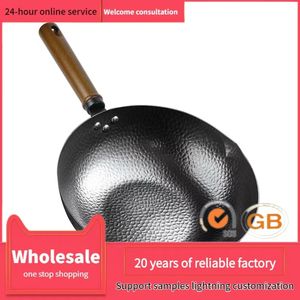 Meilleure vente, couvercle en verre trempé de 30cm ou couvercle en bois de chine, grand <span class=keywords><strong>Wok</strong></span> en fonte, poêle à frire forgée en <span class=keywords><strong>acier</strong></span> au <span class=keywords><strong>carbone</strong></span> - Product Image 5