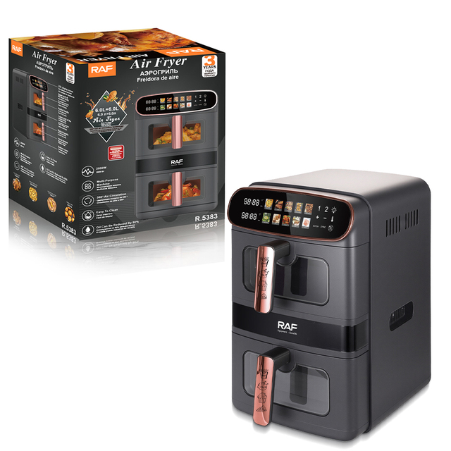 RAF Air Fryer 2800W Dual 12L Capacity Powerful 360 Degree Hot Air Circulation for Low Oil Cooking Efficient Multi Purpose Use