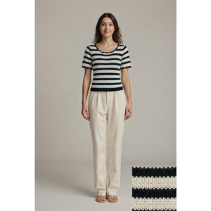 T-shirt en tricot rayé chic à la française pour femmes, été, bord festonné, col carré, manches courtes, <span class=keywords><strong>pull</strong></span> vintage - Product Image 6