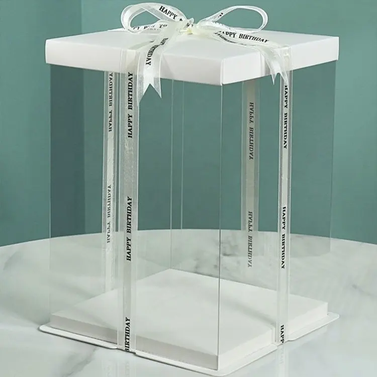 Kotak Kue Ulang Tahun Hadiah Kualitas Tinggi Kemasan Kue PET Transparan 12 Inci Kotak Plastik Bening PVC