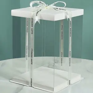 Boîte à gâteau d'anniversaire de haute qualité, emballage de gâteau Transparent en PET de 12 pouces, boîtes transparentes en plastique PVC