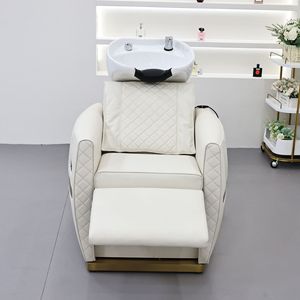 Fauteuil de lavage de luxe de style japonais au design original pour salon de coiffure et barbier, en cuir PU avec bac en céramique et fonction de rinçage - Product Image 5